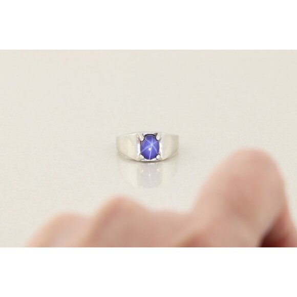 Men's Sterling Silver Lab Created Blue Star Ring Size 10 1/4 - Picture 9 of 10